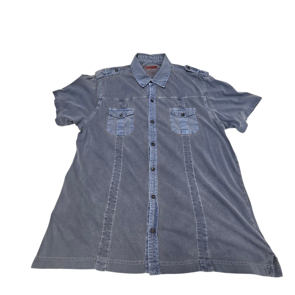 Alfani Men's Short Sleeves Shirt Shoulder Epaulettes Size Large Blue
